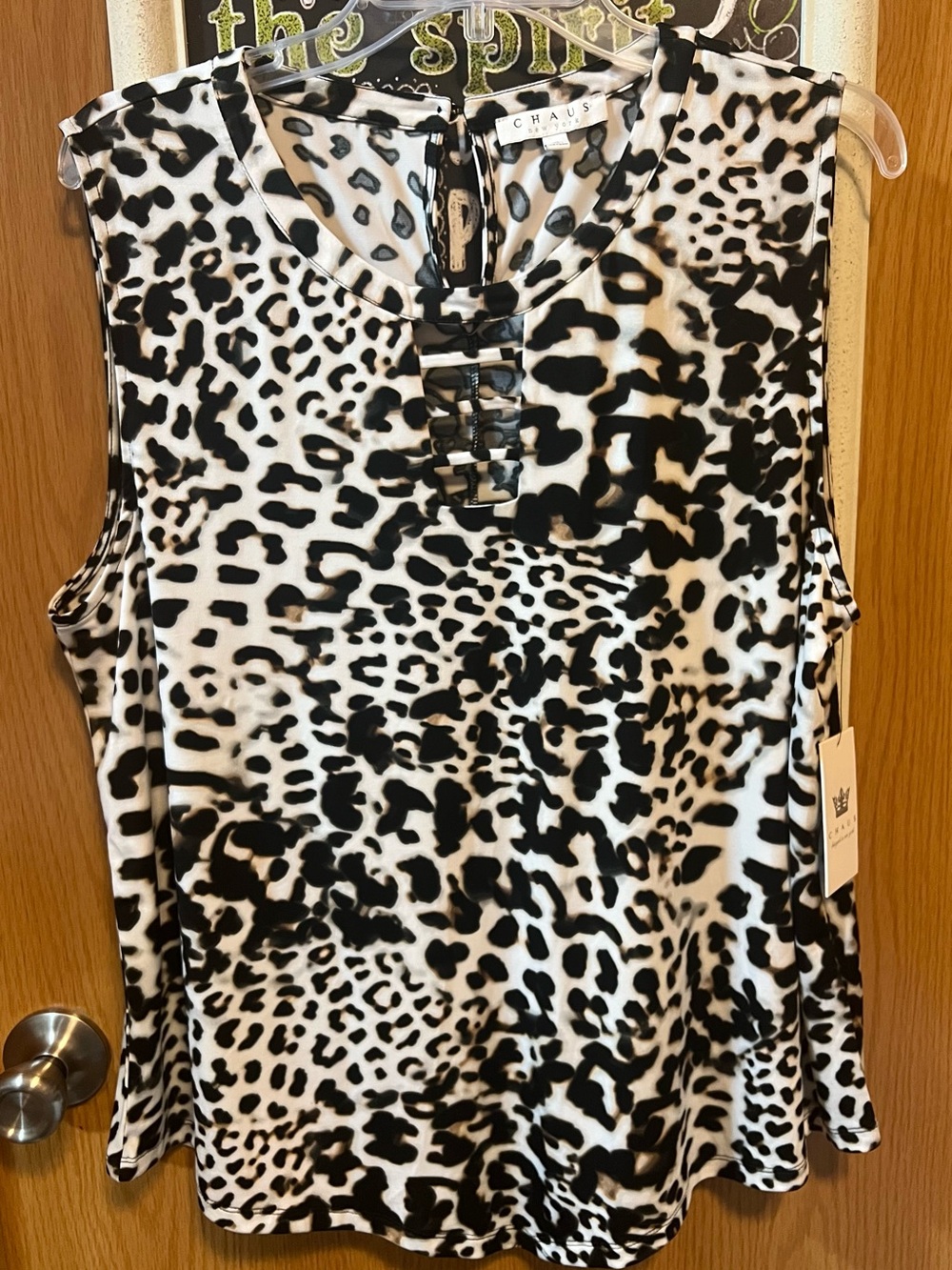 Chaus Black & Beige Animal Print Ladder-Trim Sleeveless Blouse